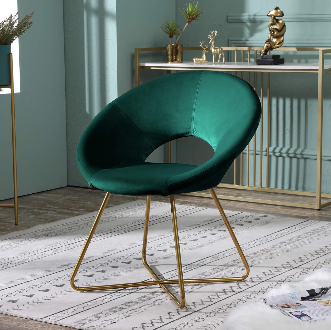 Roundhill Furniture Slatina Green Silky Velvet Upholstered Accent Chair with Gold Tone Finished Base