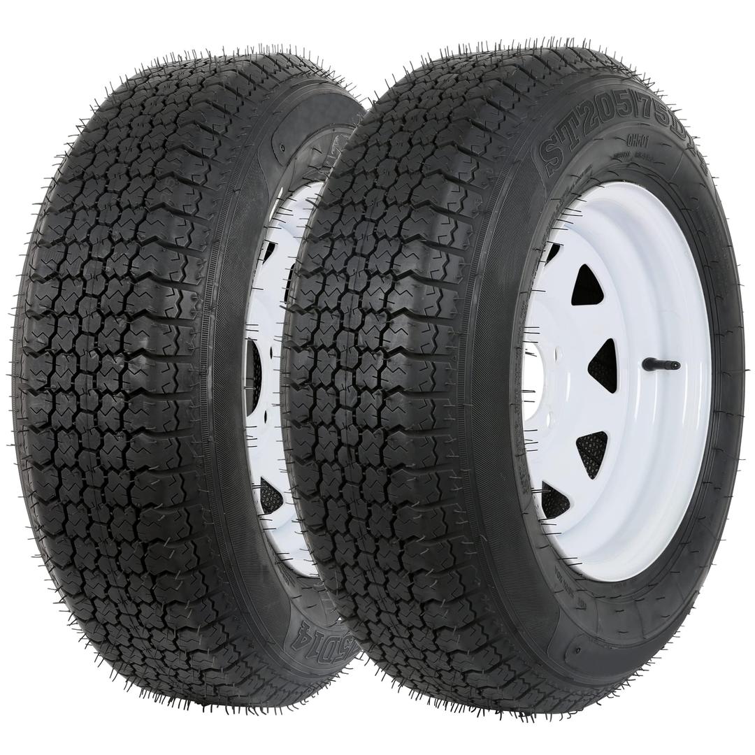 2PK RVpunk ST205/75D14 Bias Trailer Tire with 14" White Wheel - 5 on 4-1/2" - Load Range C