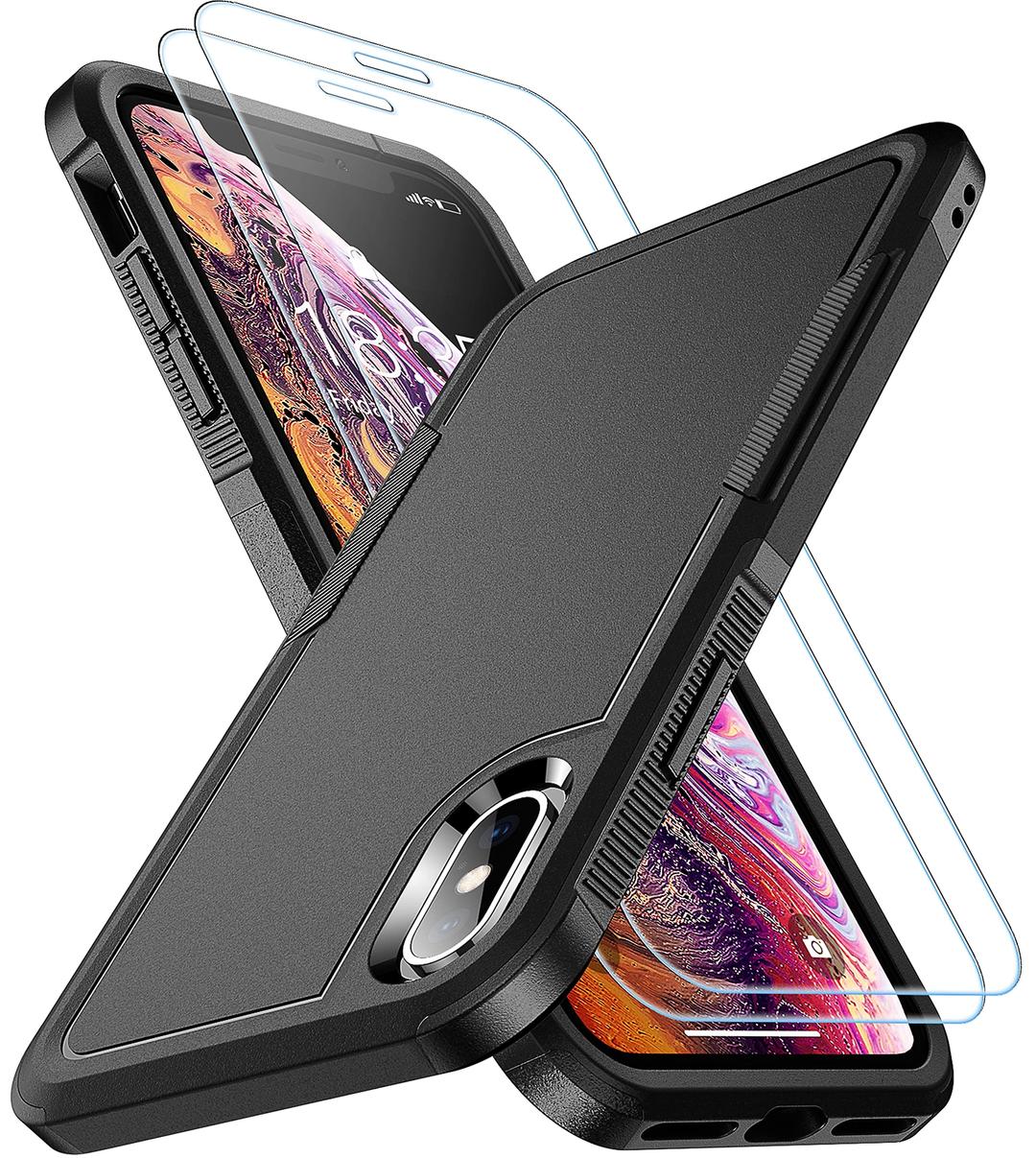 SPIDERCASE for iPhone Xs Max Case, [10 FT Military Grade Drop Protection] [Non-Slip] [2 pcs Tempered Glass Screen Protector] Shockproof Airbag Cushion Protective Case for iPhone Xs Max 6.5” (Black)