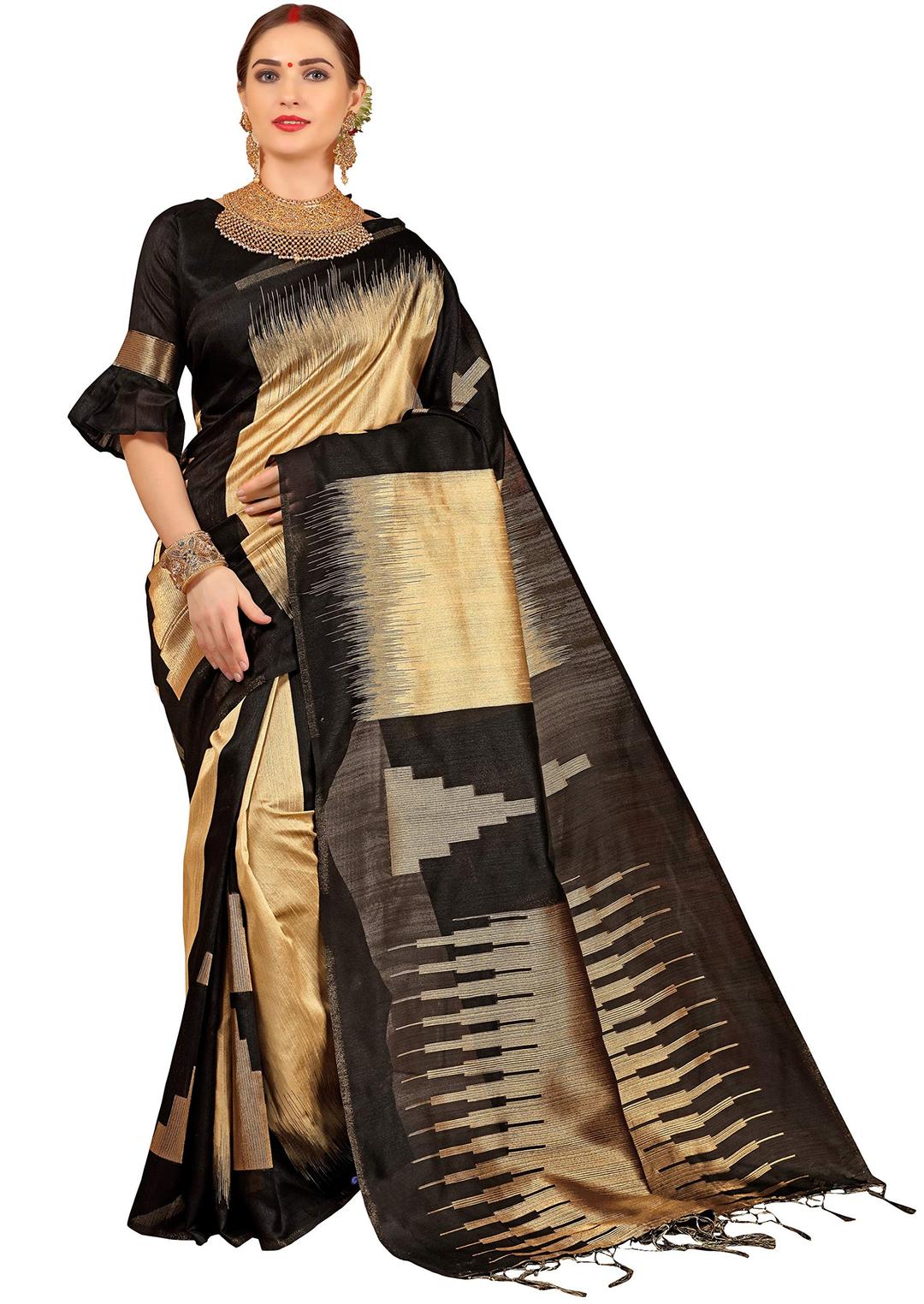 EthnicJunction Women's Art Silk Saree With Blouse Piece (EJ1202-5007 A_Jet Black)