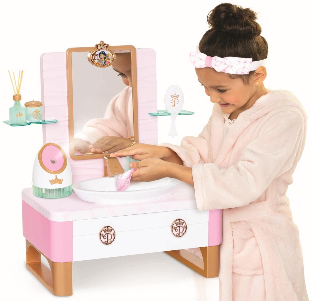 Disney Princess Style Collection Girls Deluxe Day Spa with Realistic Steamer, Play Skincare Essentials & Real Running Water, 20+ Pieces