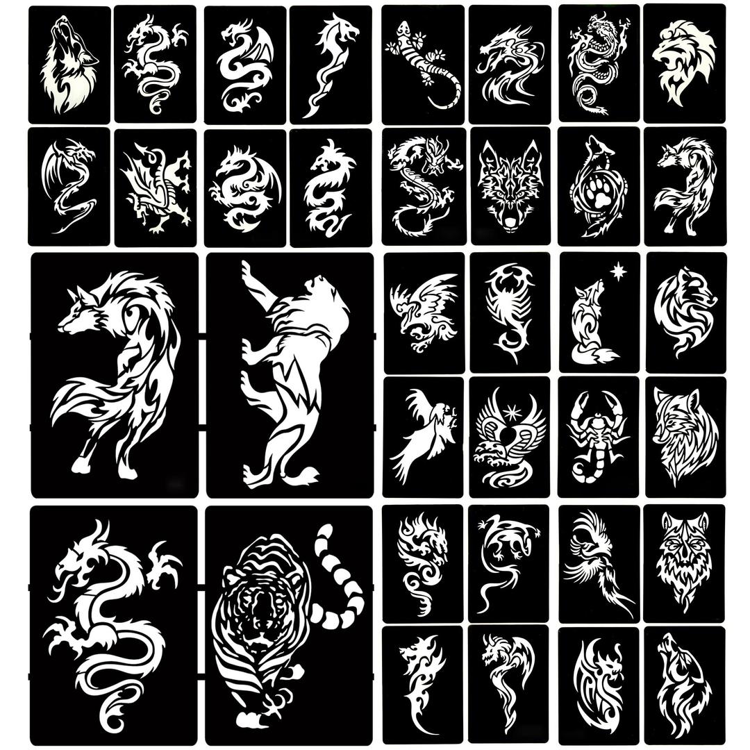 LEOARS Animal Temporary Tattoo Stencils, Semi Permanent Tattoo Tattoo Stencil Fake Tattoos for Men Women Body Art, 6-Sheet