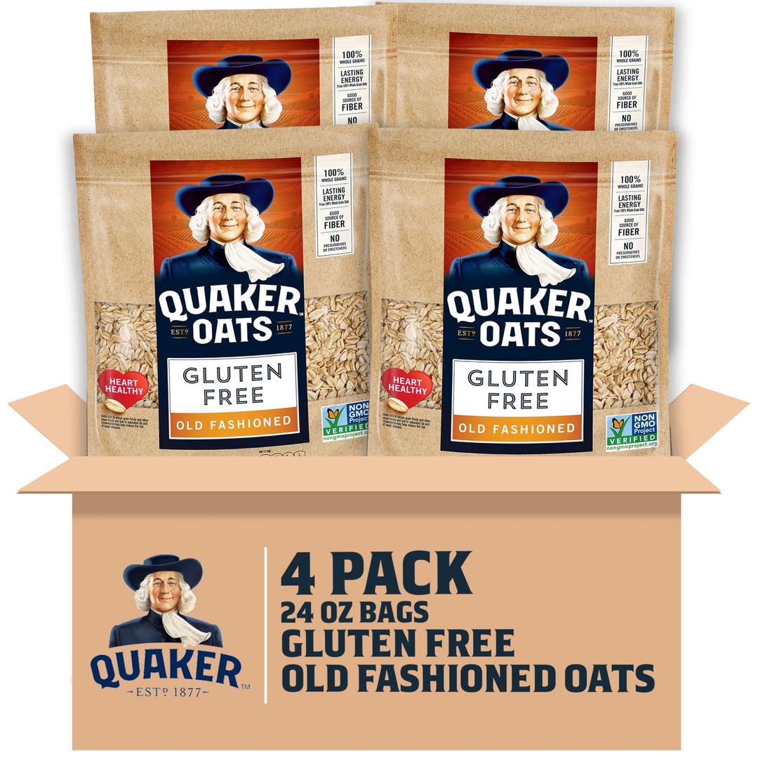 Quaker Gluten Free Old Fashioned Rolled Oats, Non GMO Project Verified, 24oz Resealable Bags (Pack of 4)