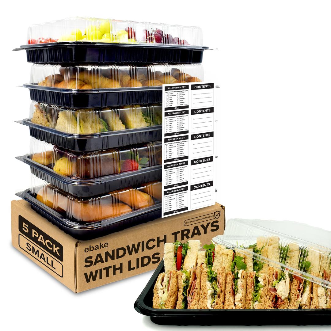 Serving Trays with Lids - 5 Pack - Reusable Buffet Trays with Lids, Catering Trays with Lids for Sandwich Trays (13.39 ×9.84 ×2.95 inches)