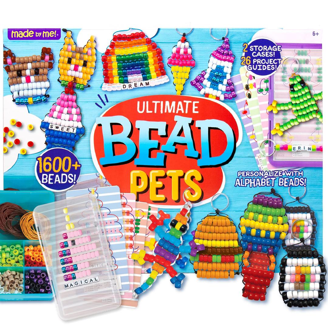 Made By Me Ultimate Bead Pets by Horizon Group USA, Bead Pets Crafts for Kids, Includes Over 1400 Beads, Cording, Keychains & Carabiner Clips, Design Templates, Storage Cases & More