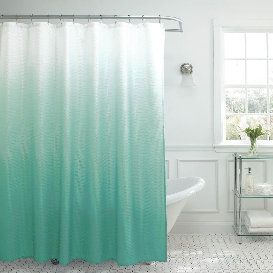 Textured Fabric Shower Curtain Set, Includes 12 Easy Glide Metal Rings, Modern Bathroom Décor, Machine Washable, Measures 70" x 72", Marine Blue Ombre