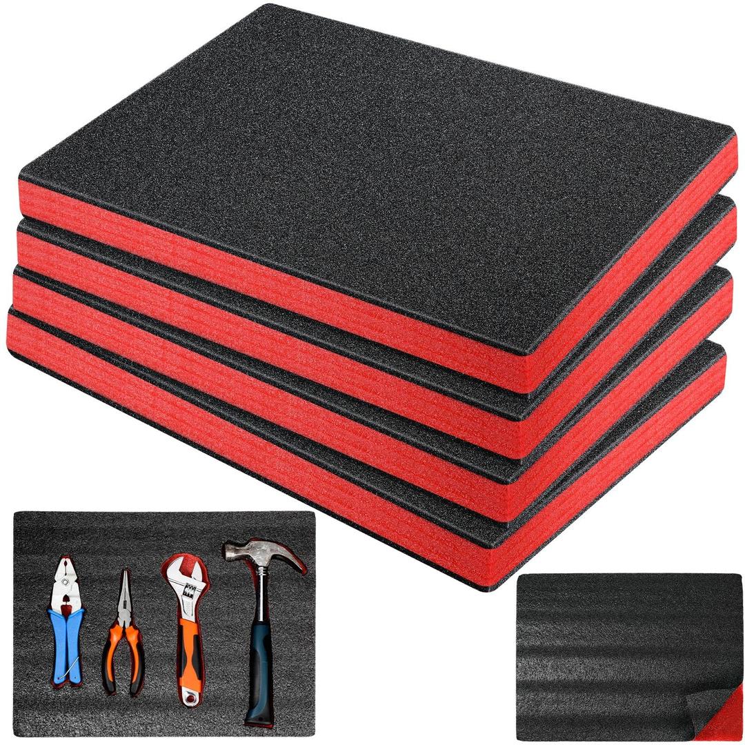 Outus 4 Pcs Cuttable Polyurethane Foam Pads Foam Sheets Craft Foam Tool Box Foam Insert for Cases Packing Padding Camera Toolbox Storage (Red, Black,16 x 12 x 1 Inch)