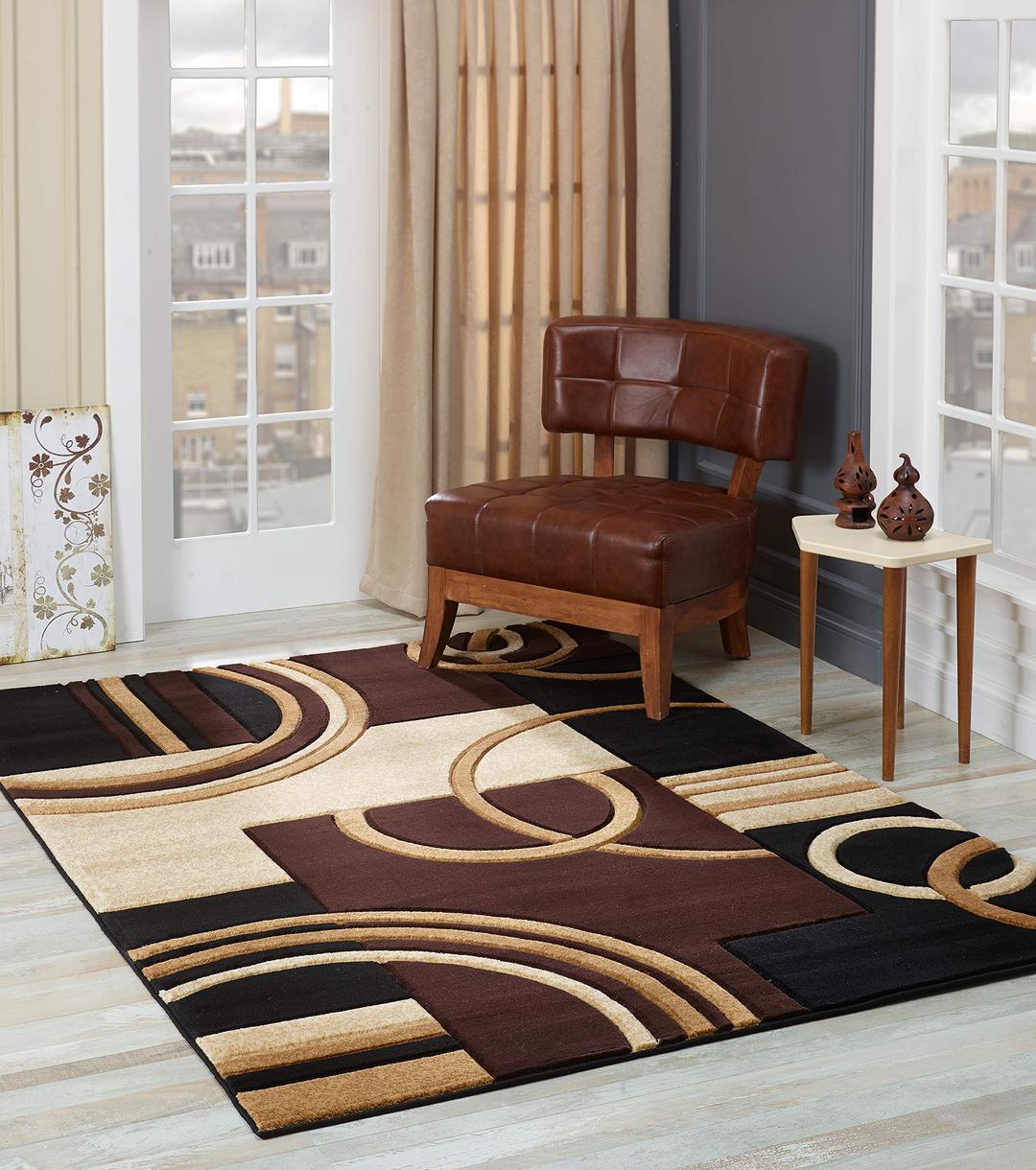 GLORY RUGS Area Rug Modern 5x7 Brown Soft Hand Carved Contemporary Floor Carpet with Premium Fluffy Texture for Indoor Living Dining Room and Bedroom Area