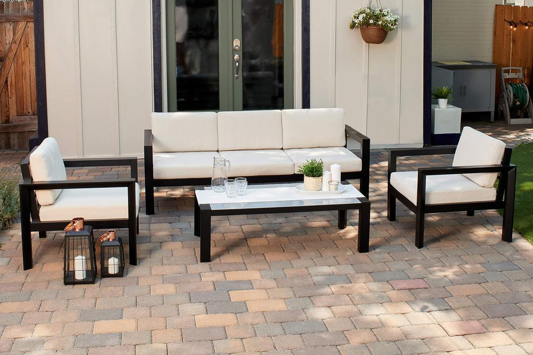 Quality Outdoor Living Monterey 4-Piece Outdoor Deep Seating Conversation Set, Black