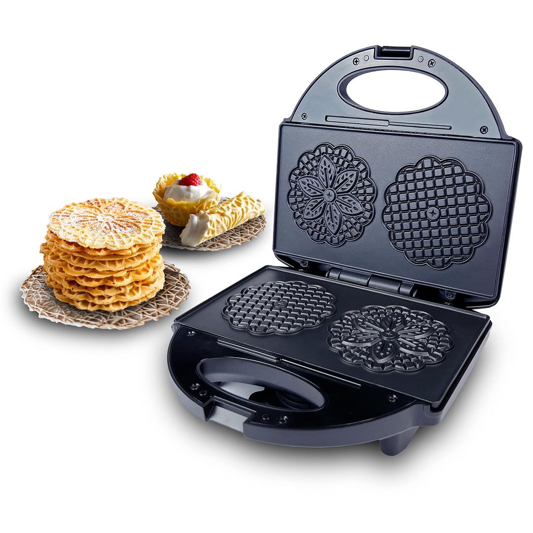 Pizzelle Maker with Non-Stick Coating, Electric Pizzelle Cookie Baker Press with Snowflake Pattern, Make Two 4 Inch Traditional Italian Waffle Cookies at Once, Recipe Included