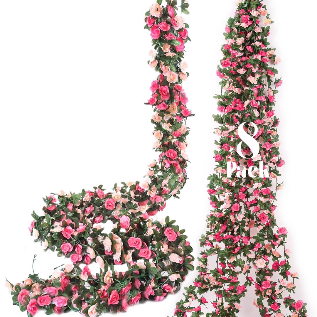 Miracliy 8 Pack 65 FT Flower Garland Decorations Plastic Artificial Flowers for Wedding Decoration Photo Booth Backdrop