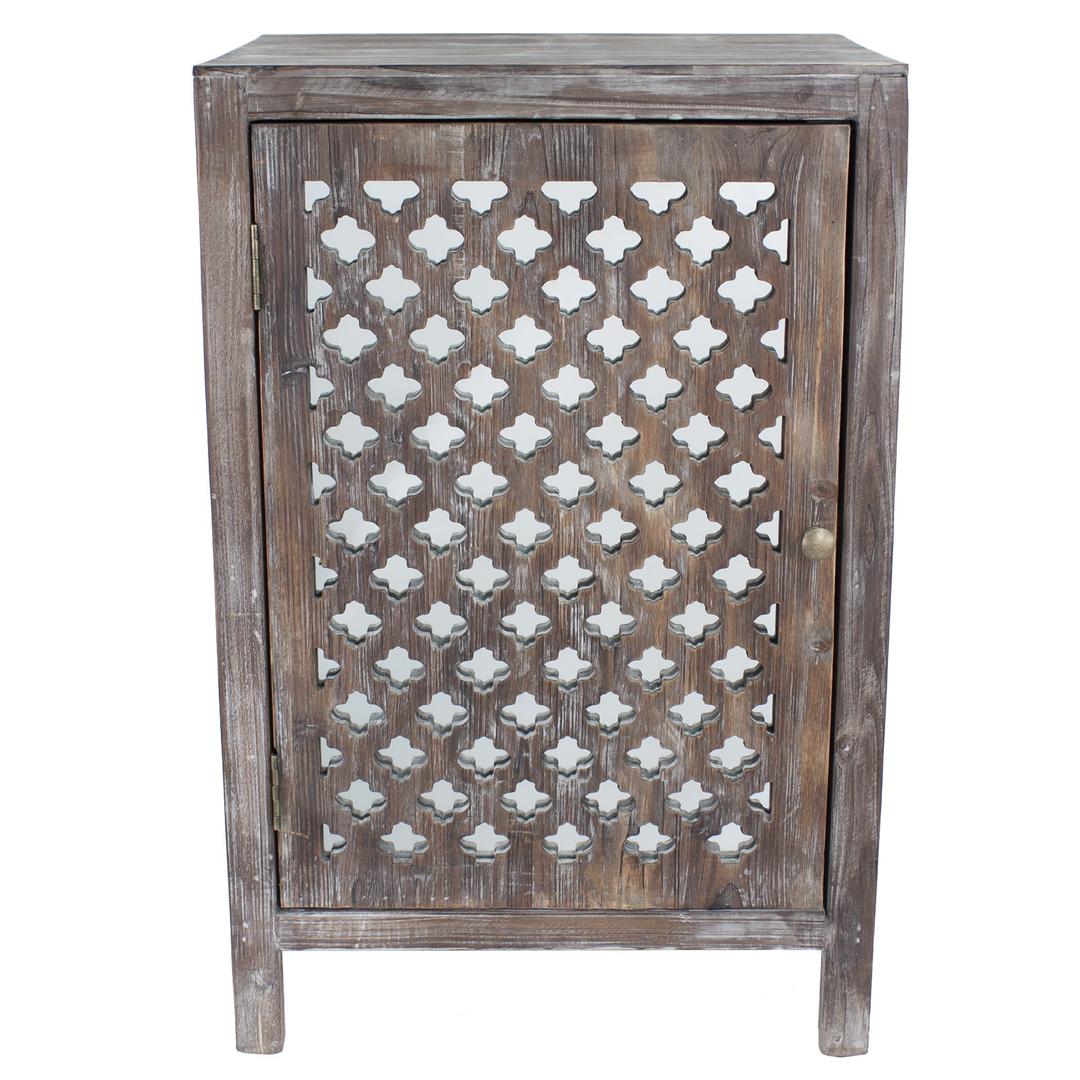 Décor Therapy Quatrefoil End Table with Mirror Accent, Distressed Gray