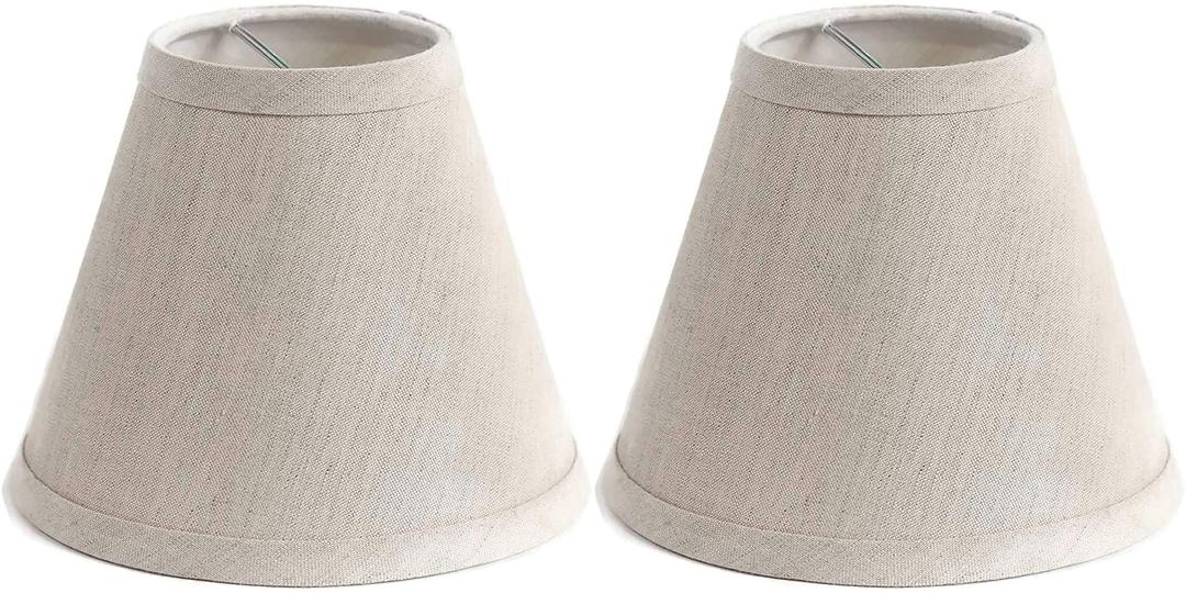 Urbanest Pure Linen Chandelier Lamp Shades, 6-inch, Hardback Clip On, Oatmeal(set of 2)