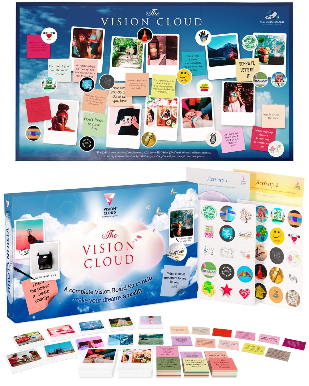 Vision Board Kit for Women – Manifest Your Future with 100 Photos, 60 Motivational Cards, 40 Stickers, 3 Exercises, 1 Board – 2023 Supplies for Law of Attraction – Mood Board and Mindfulness Gifts