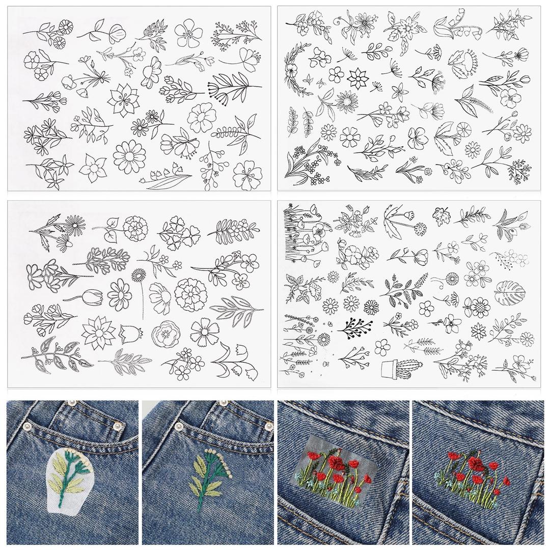 Lyrow 122 Pcs Water Soluble Stabilizer for Flower Pattern Embroidery Stick and Stitch Embroidery Paper Wash Away Embroidery Stabilizers Tear Away Embroidery Patterns for Hand Sewing Lover