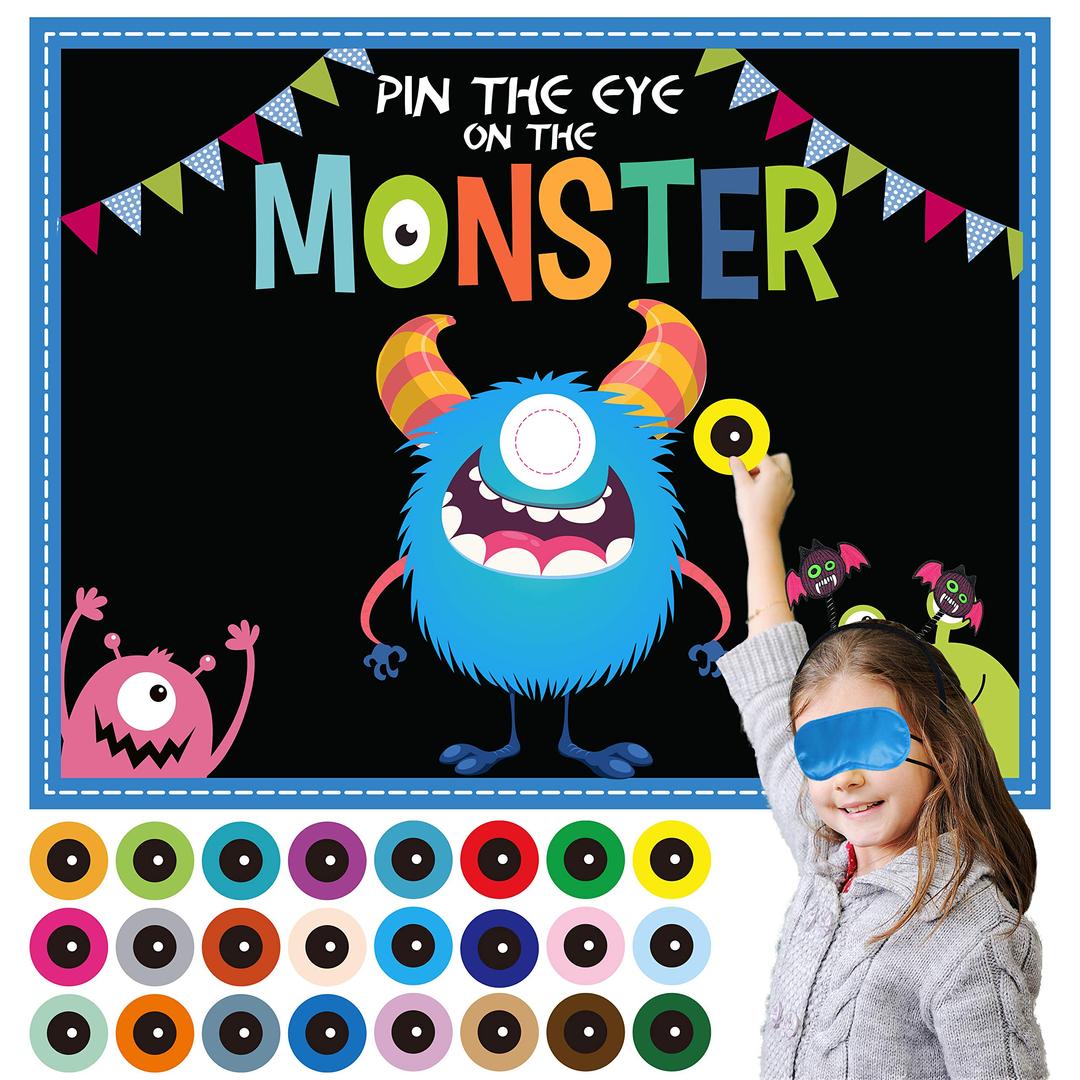 Halloween Party Games for Kids, Pin The Eye on The Monster, Halloween Party Activities Favors Crafts Birthday Party Games for Children Boys Girls, Monster Party Games Indoor