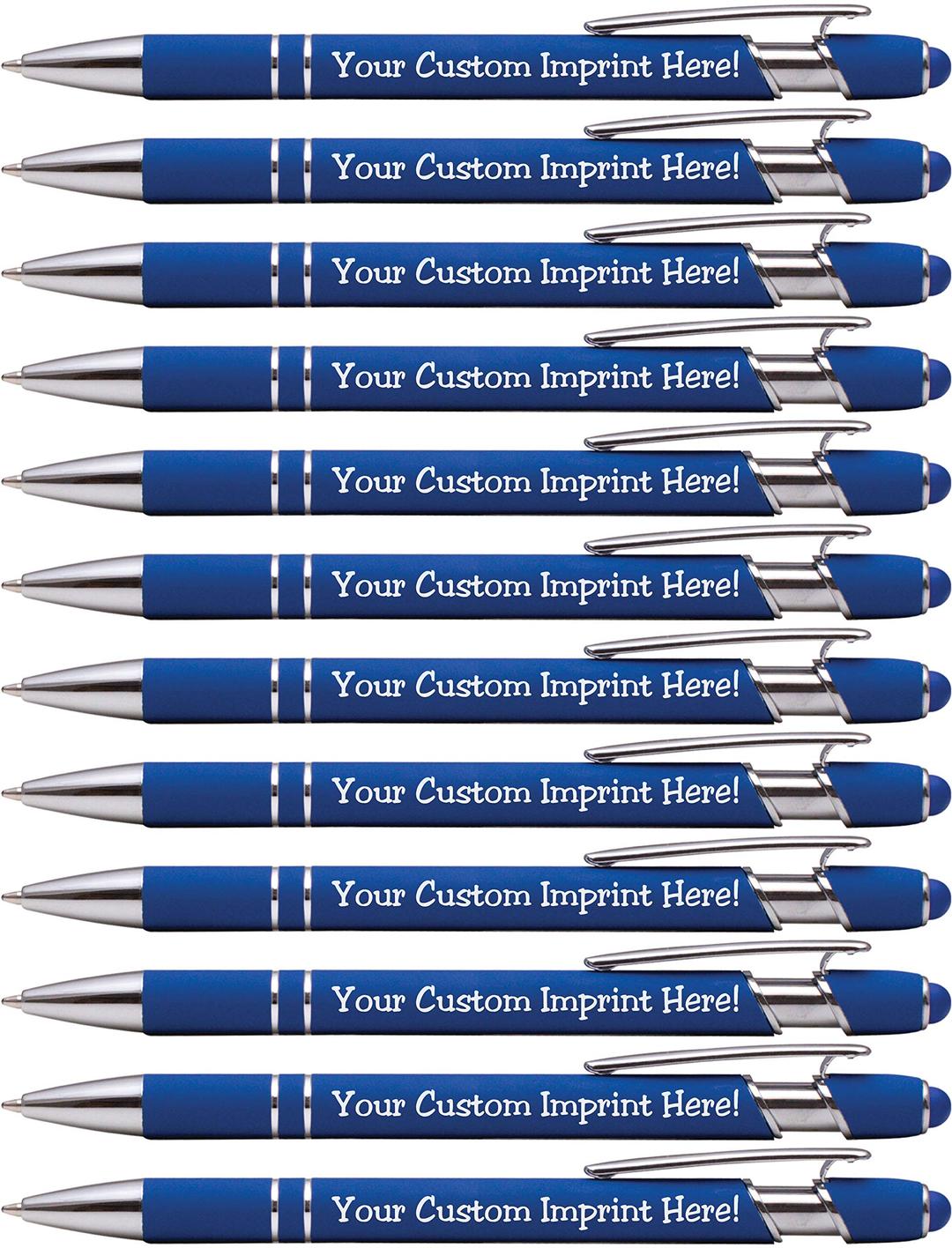 ExpressPen™ - Premium Custom Pens with Stylus | Burst of Color | Personalized Soft Touch Metal Printed Name Pens w/Black Ink - Imprinted w/Logo or Message - 12 pcs/pack (Dark Blue)