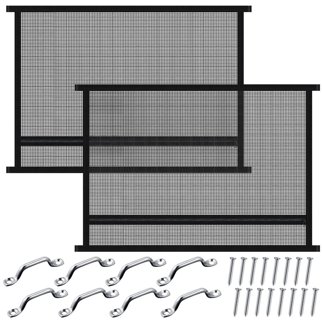 2 Pcs 35'' x 26'' Horse Trailer Window Screen Horse Trailer Air Circulation Mesh Safety Bar Horse Trailer Accessories Reinforced Window Nets with 8 Fasteners and 16 Screws, Black