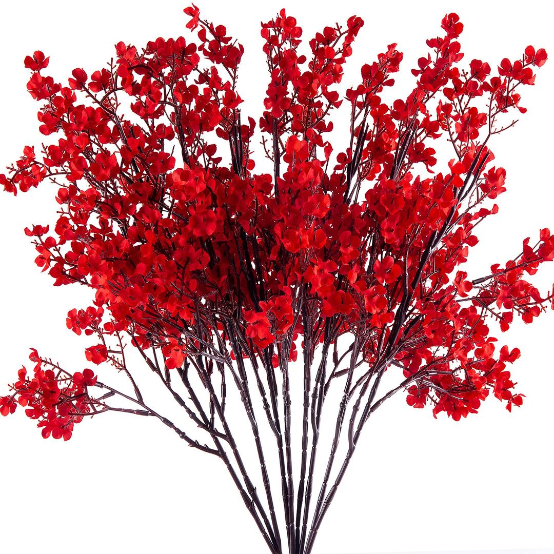 10 Pcs Babys Breath Artificial Flowers Bulk Real Touch Flowers Fake Flowers Silk Flowers for Home Decor Indoor Floral Arrangement Table Centerpieces Festival Party Decor (Red)