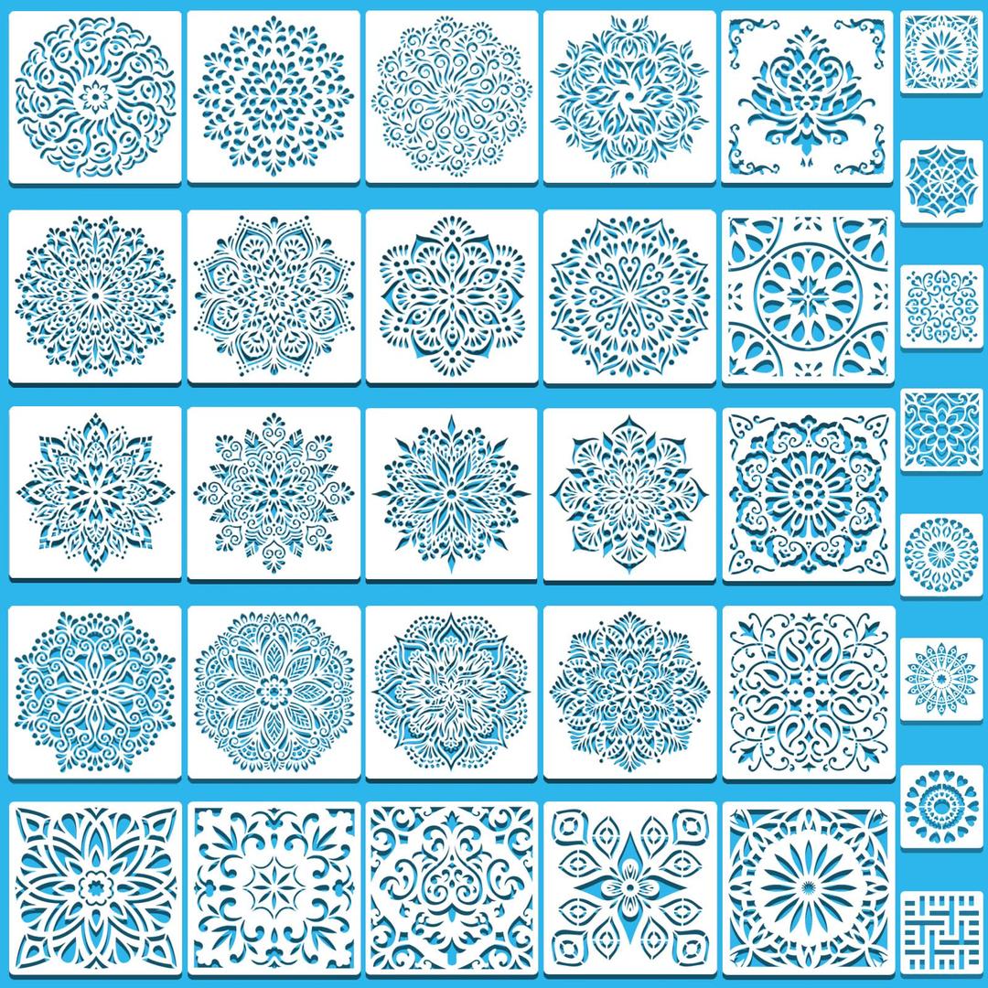 SUNFEEL 33Pack Mandala Painting Craft Stencils – Mandala Templates 6 x 6 in and 3.5 x 3.5 in Reusable Painted Painting Stencils, Stencils for Painting On Wood and Canvas, DIY Crafts Andfurniture