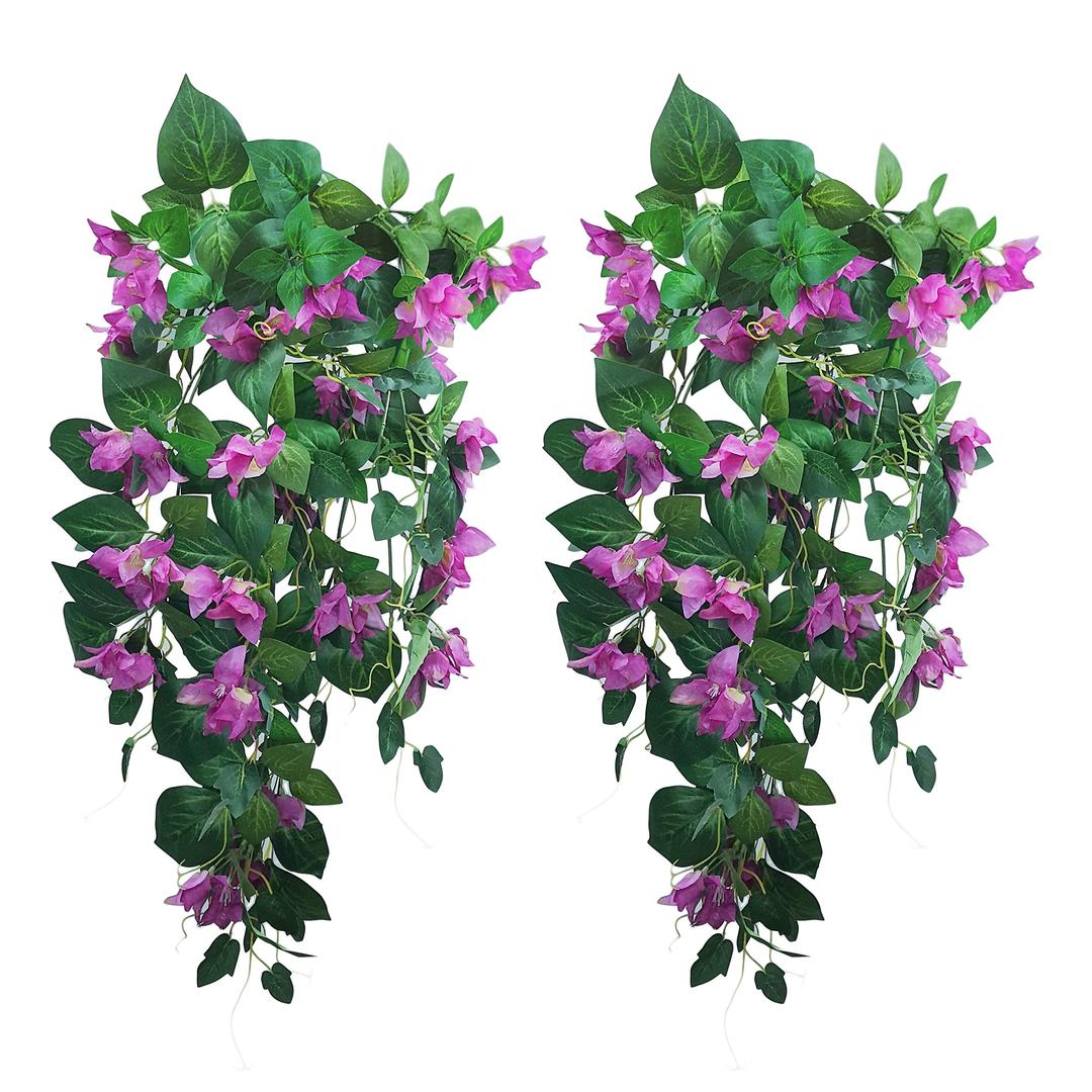 Silk Bougainvillea Vine Plant Artificial Flowers Cascade 34" x2pcs (Purple)