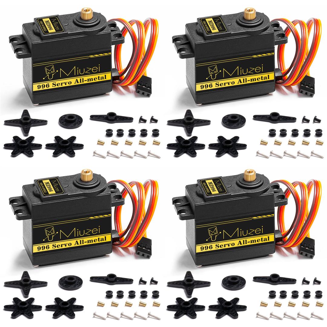 Miuzei MG996R 55g Metal Gear Torque Digital Servo Motor for RC Helicopter Car Boat Robot (4 Pack)