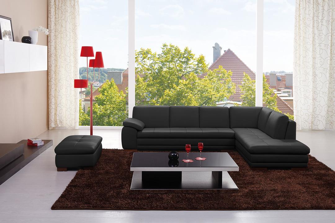 J and M Furniture 625 Italian Leather Sectional Black