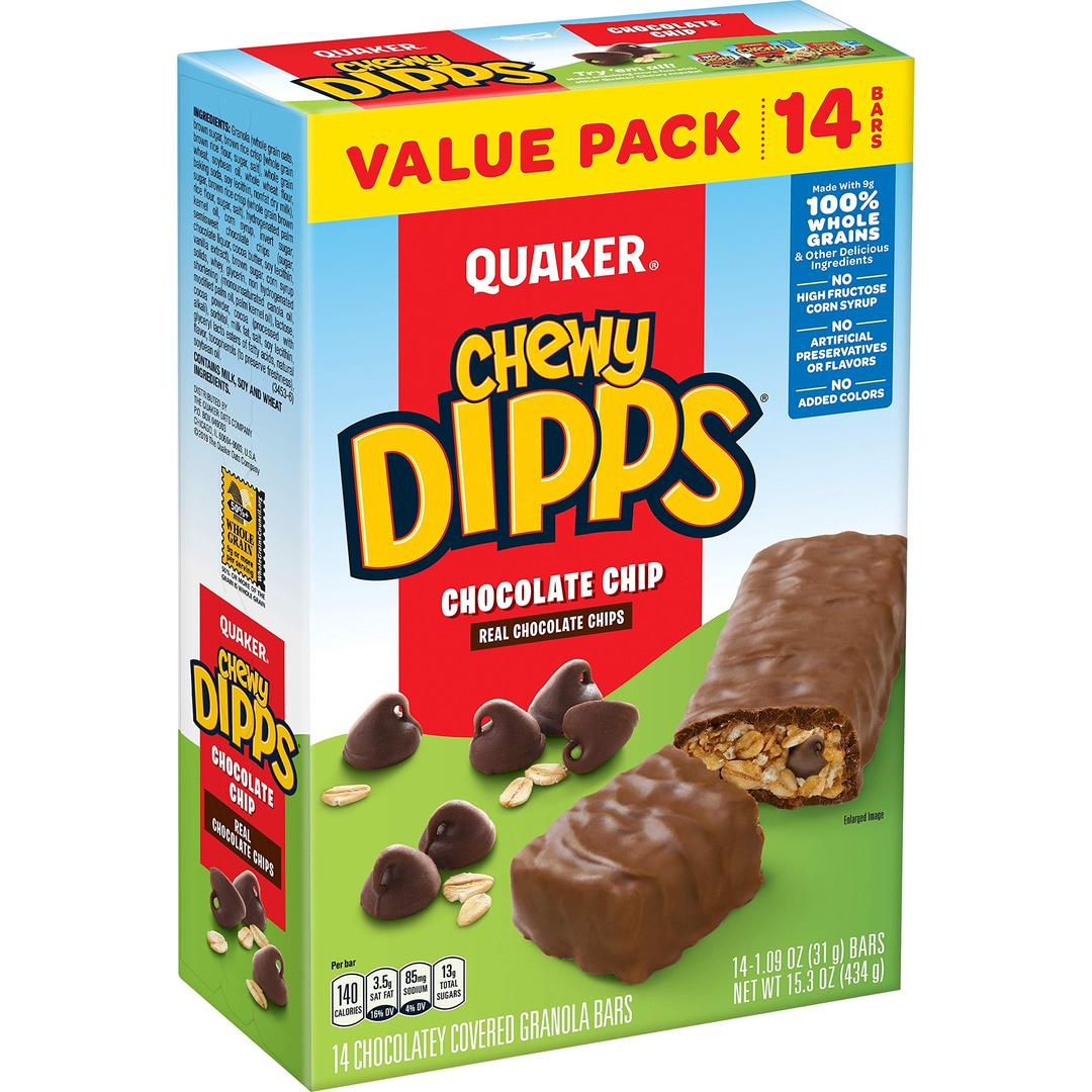 Quaker Chewy Dipps Granola Bars Chocolate Chip, 1.09 oz, 14 Ct