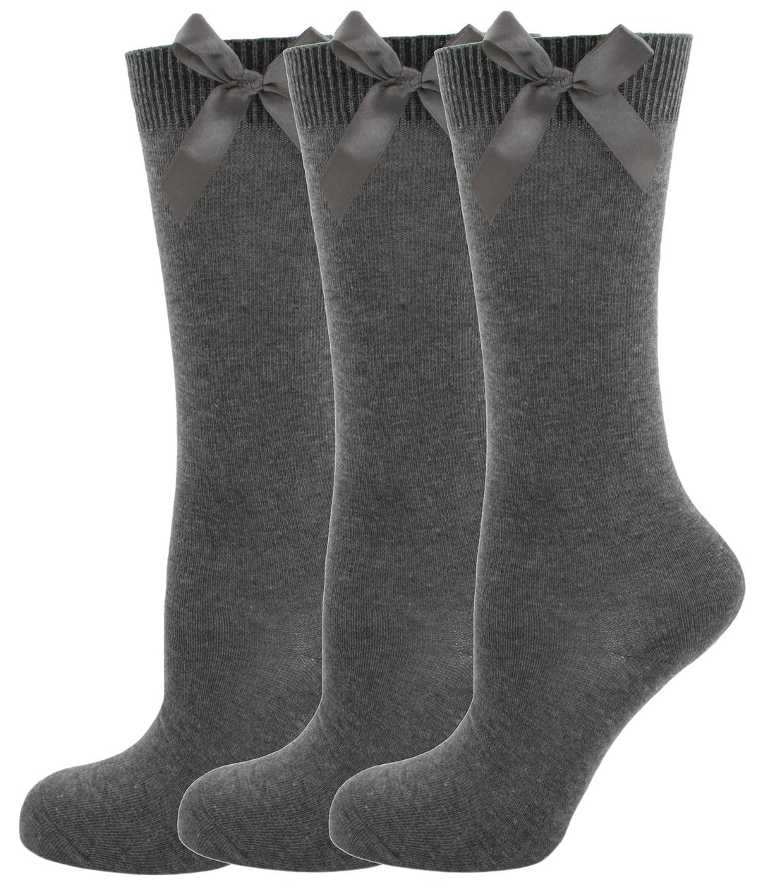 RJM 3 Pack Girls Knee High Socks with Bow 3 Pack Grey 12.5-3.5