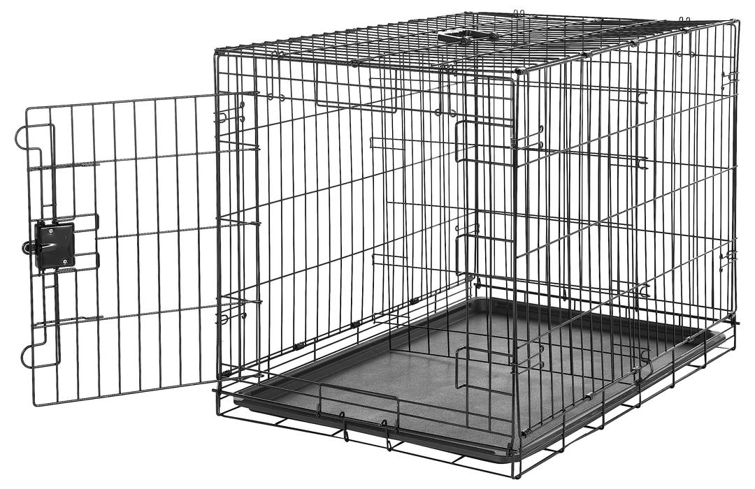 Amazon Basics Durable, Foldable, Collapsible, Portable Metal Wire Dog Crate with Tray, Single Door with Divider Panel, Easy to Assemble & Clean, Black, 36 x 23 x 25 Inches