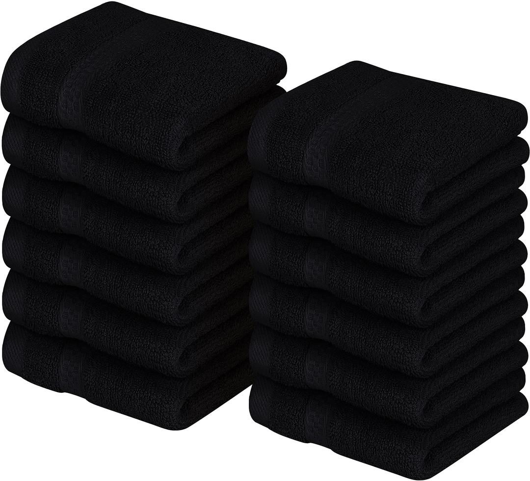 Utopia Towels Premium Fingertip Towel Set (12 x 12 Inches, Black) 600 GSM 100% Cotton Washcloths & Face Cloth, Highly Absorbent and Soft Feel (12-Pack)…