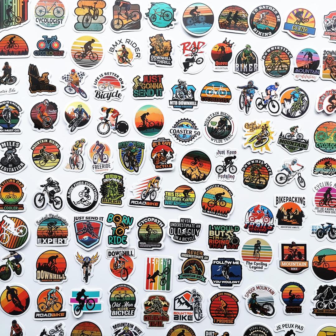 100Pcs Cool Bicycle Decals on Bike Biking Graphic Road Bike Mountain Bike Frame Stickers Bike Fork Decals for Helmet Frame Stickers