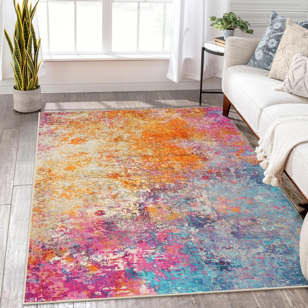 Lahome Modern Abstract Washable 5x7 Area Rugs for Living Room, Colorful Soft Bedroom Rug Low Pile Non Slip,Stain Resistance Dining Room Mat Carpet for Nursery Office Entrance Kitchen