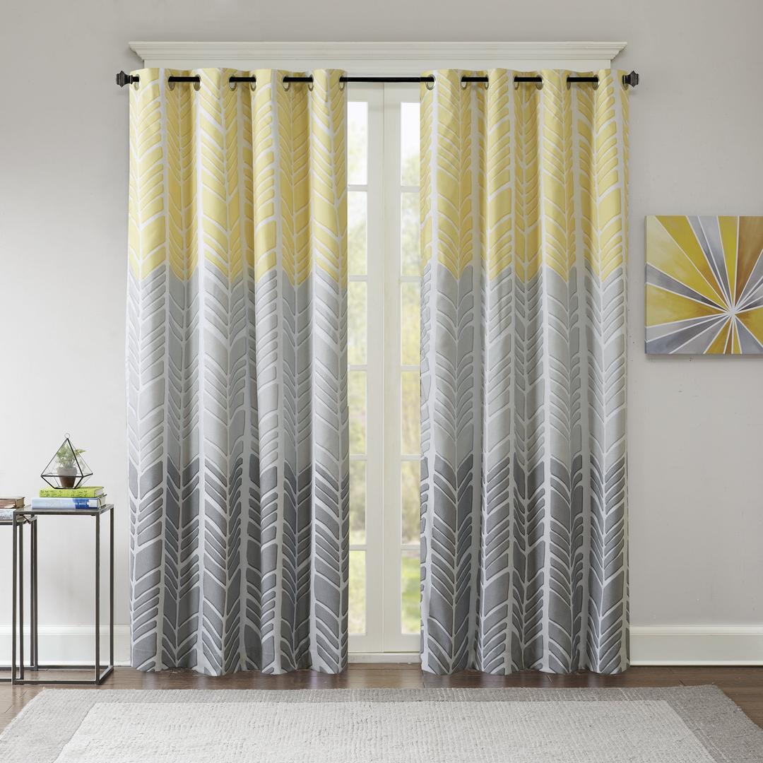 Intelligent DesignAdel Blackout Curtain For Bedroom, Casual Single Window Panel For Livingroom, Family, Geometric Grommet Room Darkening Black Out Curtain, Single Panel Only, 50X84, Yellow