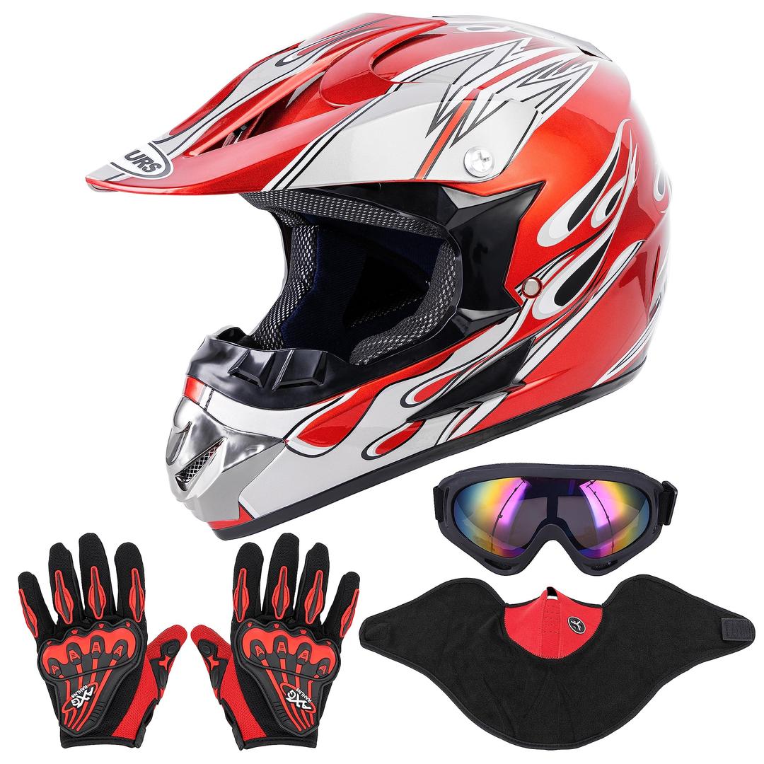 Adult Motocross Dirt Bike Helmet with Goggle, Gloves & Mask Dirt Bike ATV Helmet for Unisex-Adult Men Women Adjustable Sun Visor DOT/FMVSS-218 Off-Road Motorcycle Helmet UTV Helmet Downhill