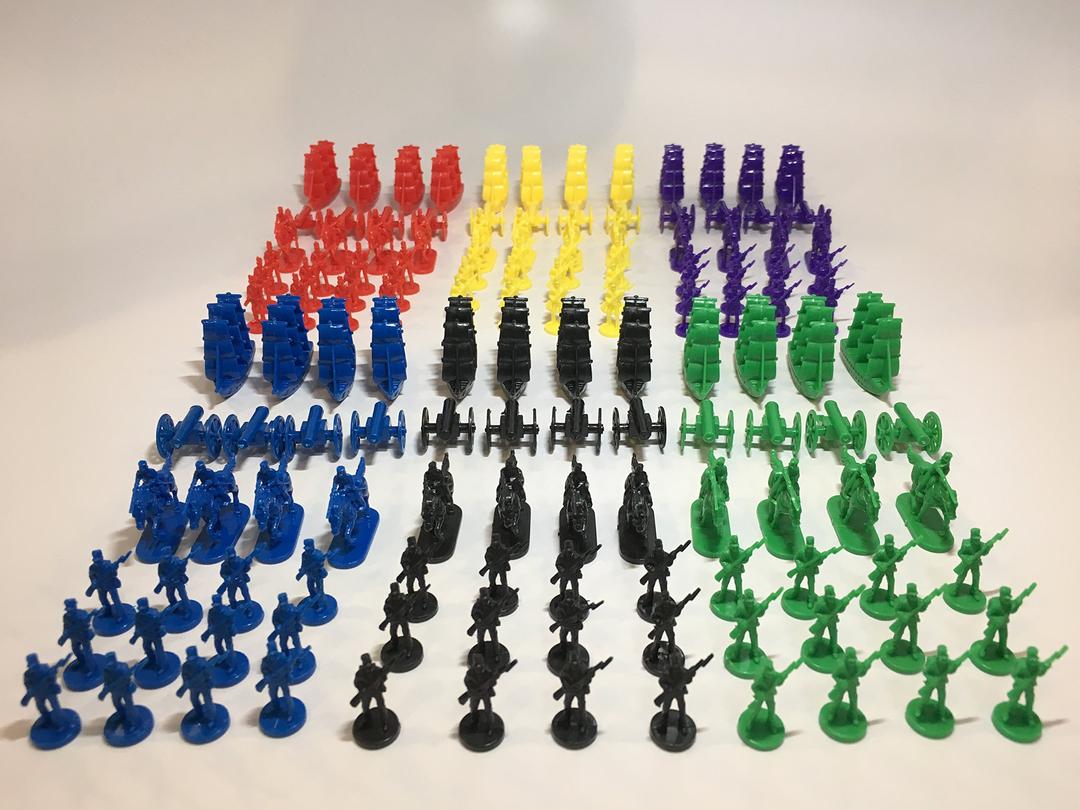 Morrison Games Napoleonic & Civil War Military Miniatures (Set of Six Colors): Plastic Toy Soldiers Set: Infantry, Cavalry, Artillery, Ships: Red, Blue, Yellow, Green, Black, and Purple Colors