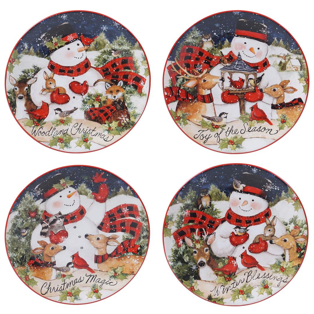 Certified International Magic of Christmas Snowman 9" Salad/Dessert Plates, Multicolored, Medium, Set of 4