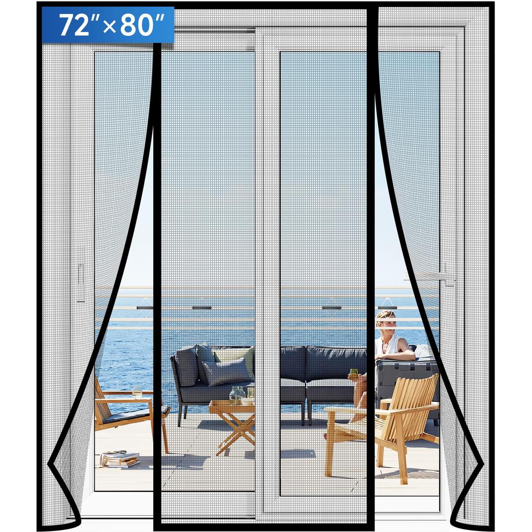 Magnetic Screen Door Upgraded PET Mesh Stronger Than Fiberglass and Polyester,Hands Free,Keeps Bugs Out,Pet & Kid Friendly,Suitable for Sliding Door,Large Patio Door and French Door-72''x80''