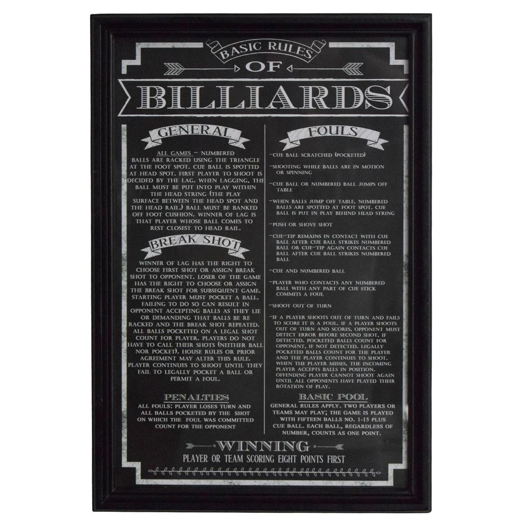 Hathaway Billiard Game Rules Wall Art,Black,12.2 x 1 x 18.3