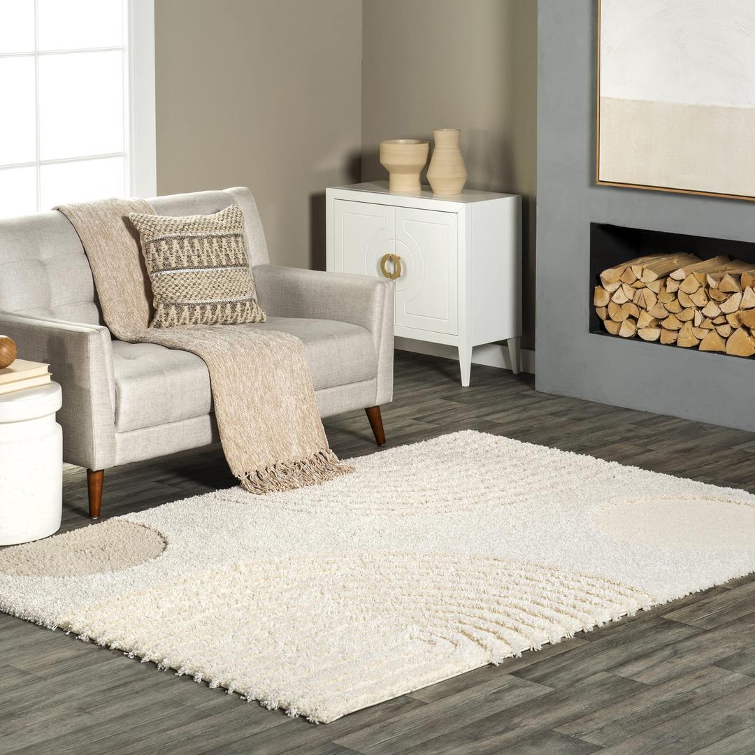 nuLOOMGloria Abstract Shag Area Rug, 7x9, Beige