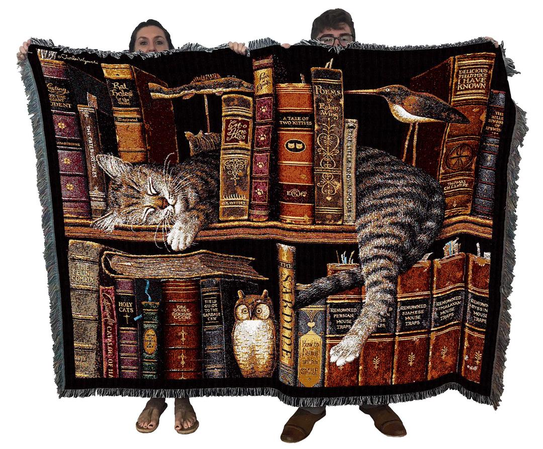 Pure Country Weavers Frederick The Literate Cat Blanket by Charles Wysocki - Gift for Cat Lovers - Tapestry Throw Woven from Cotton - Made in The USA (72x54)