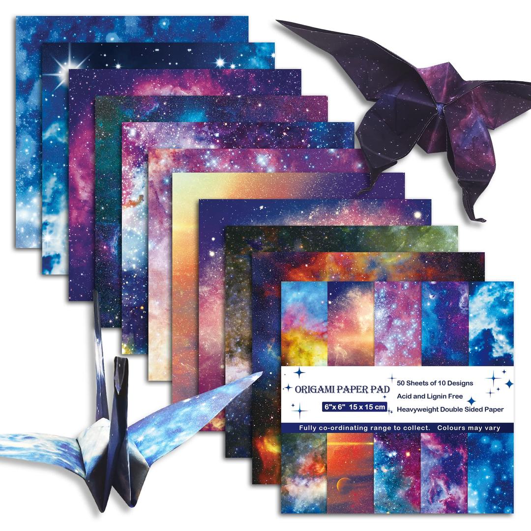 Origami Paper 6x6 Double Sided 50 Sheets 10 Colors origami kit Japanese Chiyo Square Craft Kits Easy Fold Arts Crafts DIY Handwork Beginner Starry Sky