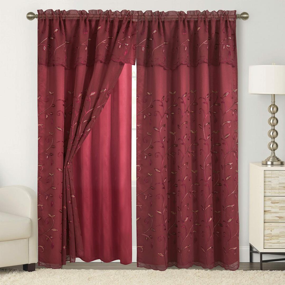 Elegant Comfort Luxury Curtain/Window Panel Set with Attached Valance and Backing 54" X 84 inch (Set of 2), Burgundy