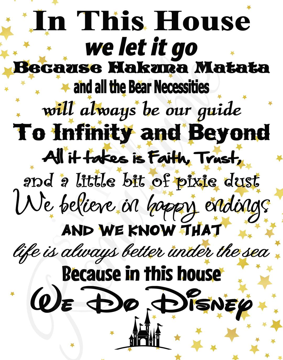 Simply Remarkable in This House We Do Disney - Poster Print Photo Quality - Made in USA - Disney Family House Rules - Ready to Frame - Frame not Included (11x14, White with Stars Background)