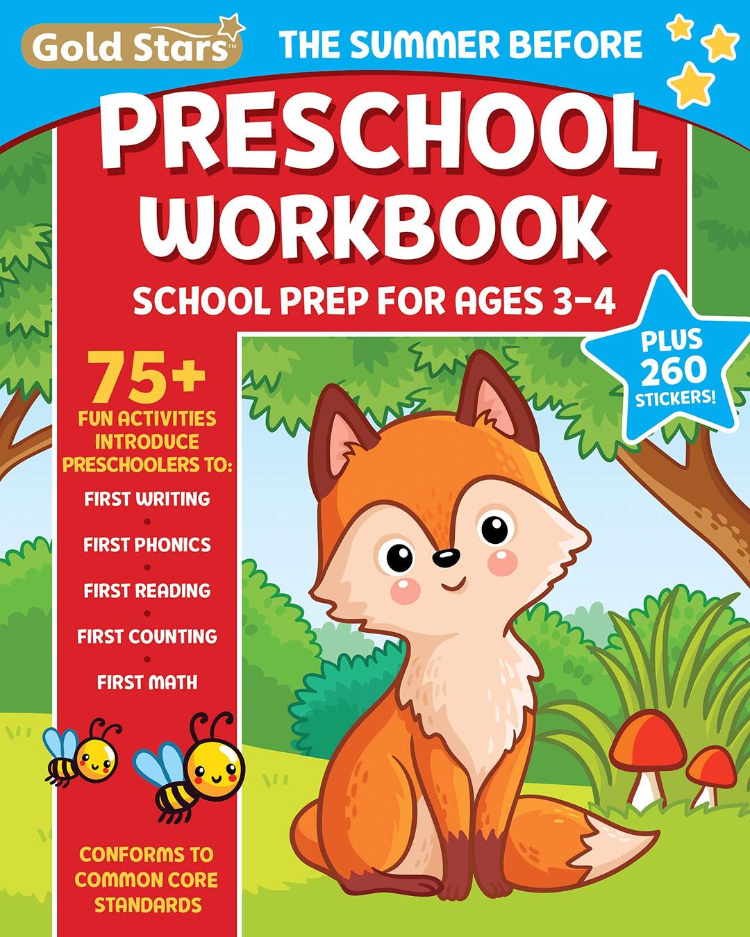 The Summer Before Preschool Workbook School Prep for Ages 3 - 4: 75+ Activities, First Writing, First Phonics, First Reading, First Counting, and First Math (Gold Stars Series) Paperback – August 1, 2020