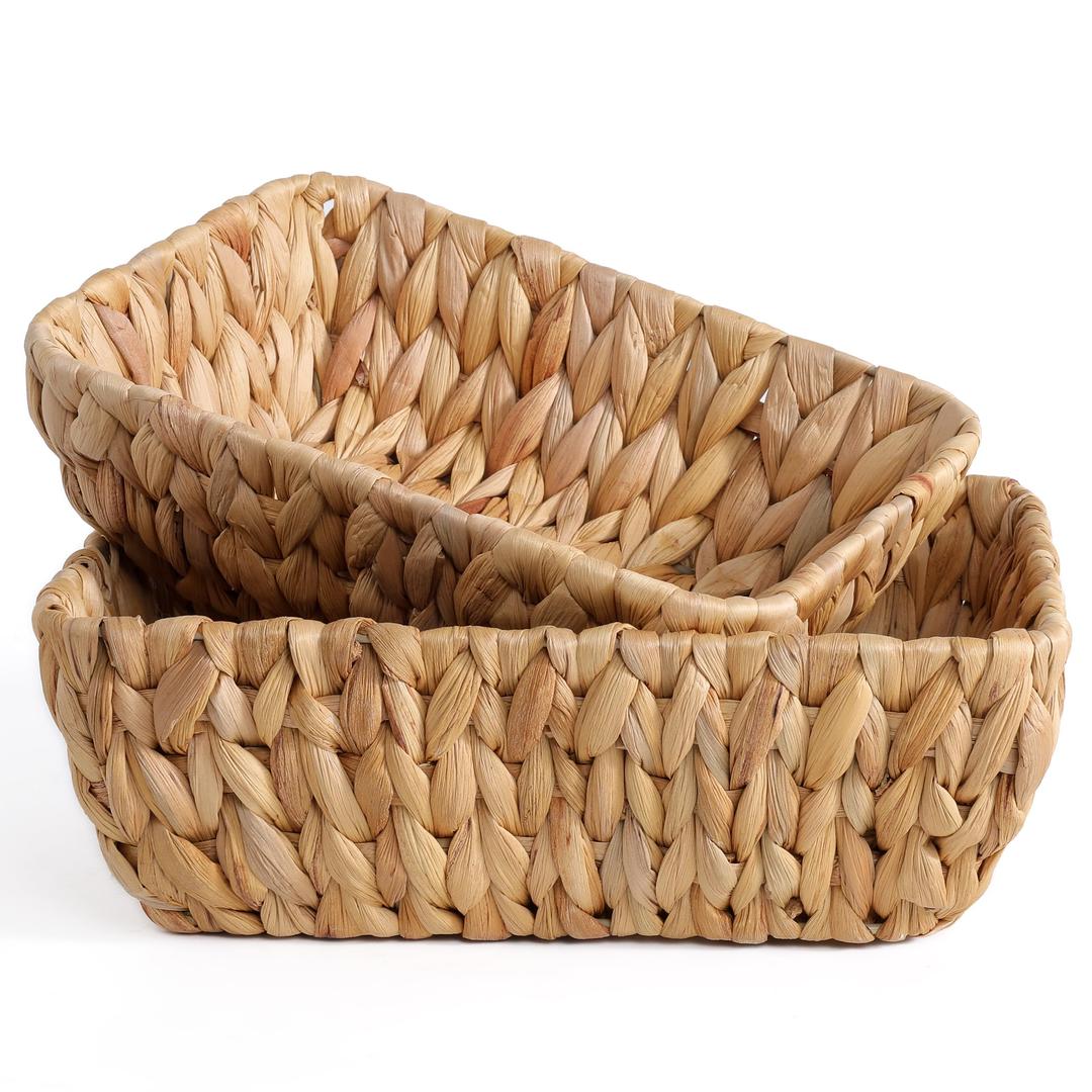 Small Wicker Baskets for Organizing 2 Pack, Wicker Storage Baskets Set, Hand Woven Baskets for Storage, Towels and Toilet Paper Organization, Woven Gift Basket,Countertop Baskets for Organizing