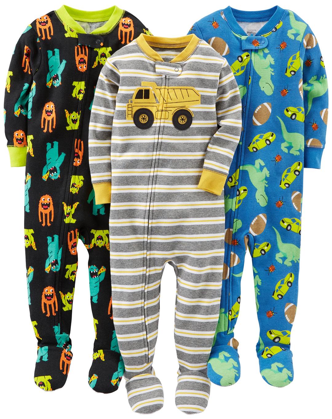 Simple Joys by Carter's Toddlers and Baby Boys' Snug-Fit Footed Cotton Pajamas, Pack of 3