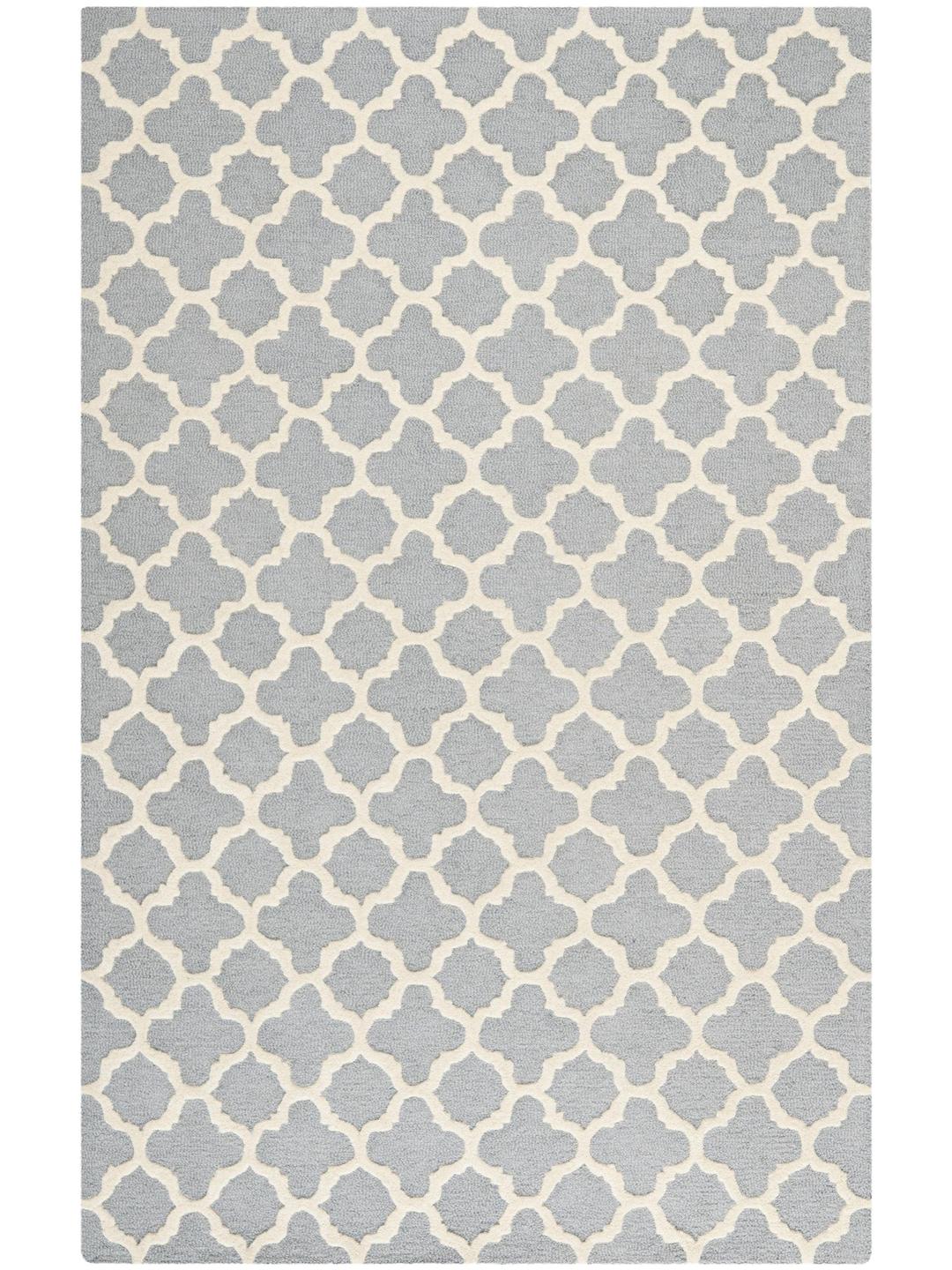 SafaviehGeometric Rug for Living Room, Dining Room, Bedroom - Cambridge Collection, Short Pile, in Silver and Ivory, 122 X 183 cm