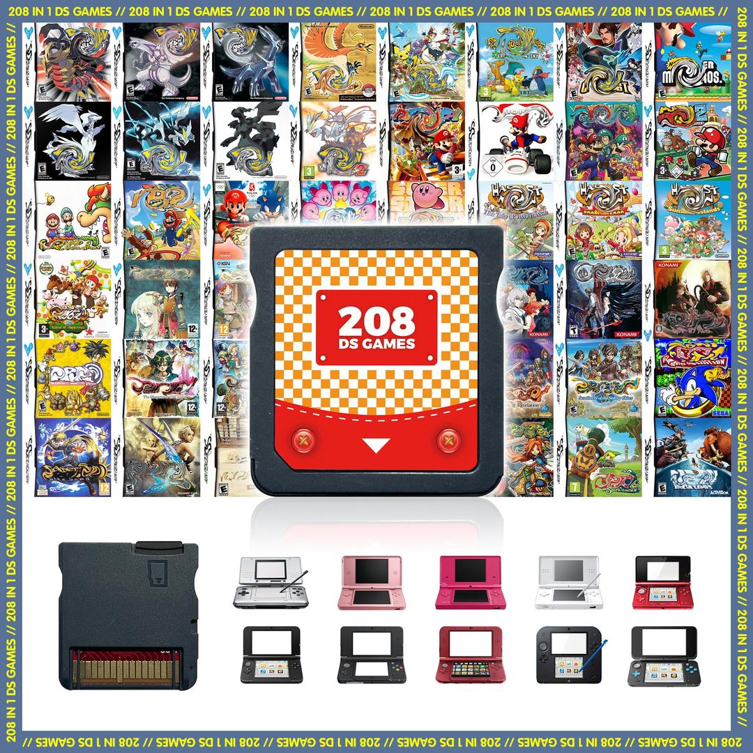 【2024 Newest】208 in 1 Super Combo Game Cartridge, Retro Game Pack Card Compilation with 208 Games