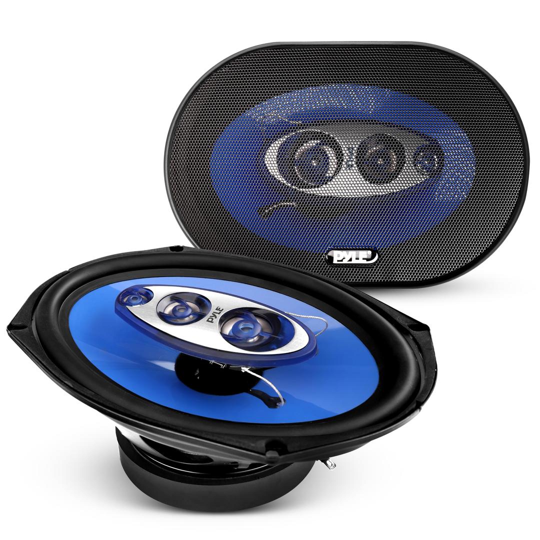 Pyle6” x 9” Car Sound Speaker (Pair) - Upgraded Blue Poly Injection Cone 4-Way 400 Watts w/ Non-fatiguing Butyl Rubber Surround 50 - 20Khz Frequency Response 4 Ohm & 1.25” ASV Voice Coil